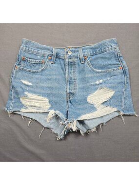 Levis 501 High-Waist Distressed Denim Shorts W30 Womens